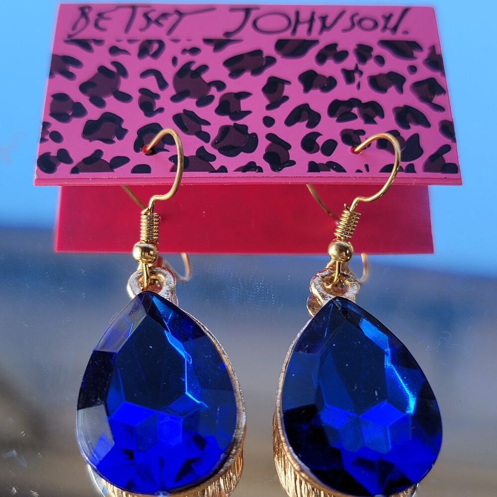 Blue Teardrop Crystal Earrings with Gold-Tone Backing